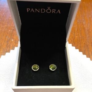 Pandora August Birthstone Green Peridot Droplet Stud Earrings